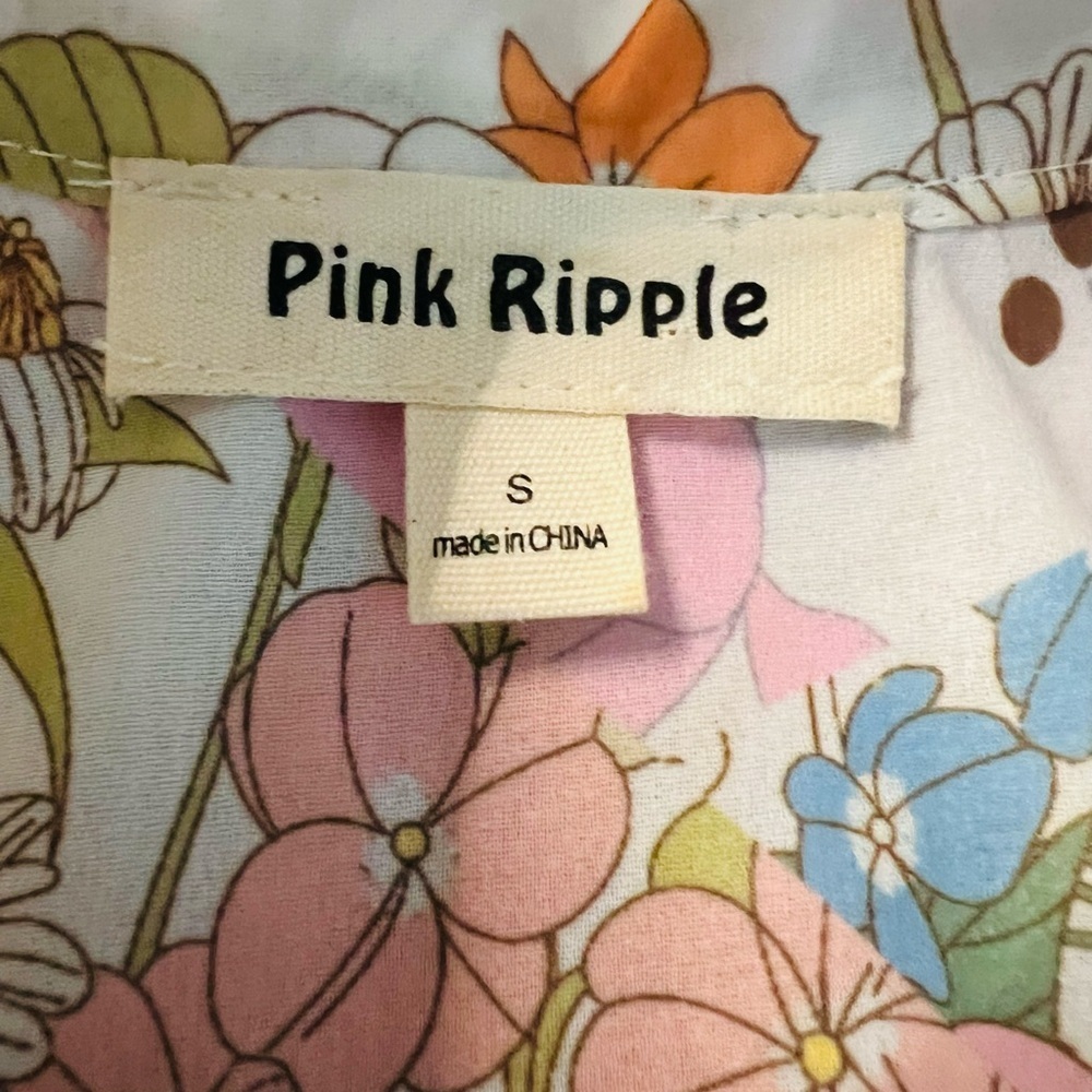 Pink Ripple Chic Long Sleeve Sheer Floral Dress in Pink and Cream Size Small - Picture 7 of 12